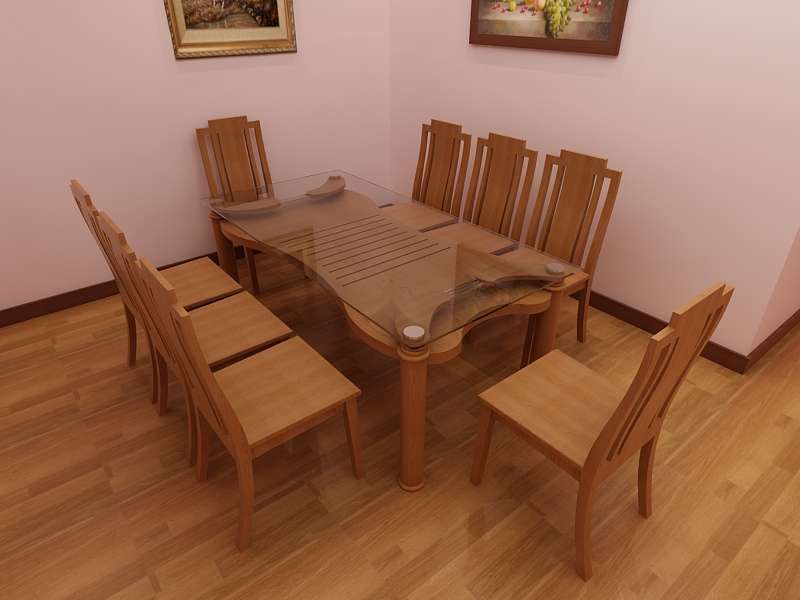 Bộ bàn ghế ăn gỗ Sồi tự nhiên mặt bàn kính hiện đại