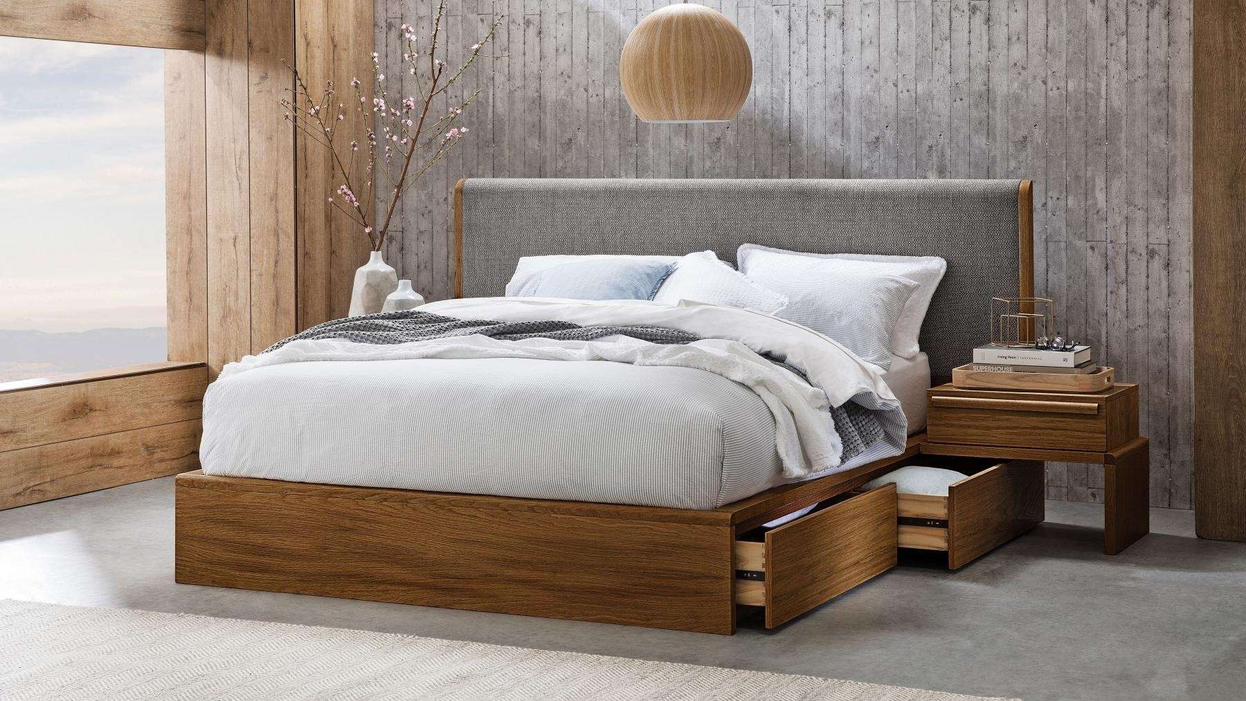 Giường gỗ bọc vải nệm đầu giường đẹp sang trọng