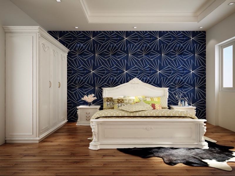 Giường gỗ cổ điển sơn trắng dành cho mạng Kim