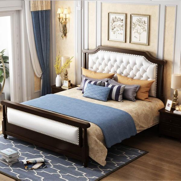 Giường gỗ phong cách Pháp bán cổ điển bọc nệm cao cấp