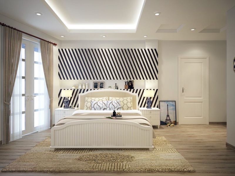 Giường gỗ sơn trắng phong cách bán cổ điển