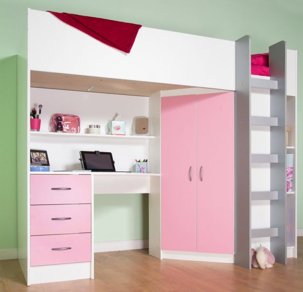Giường gỗ tầng màu hồng cho bé gái đáng yêu
