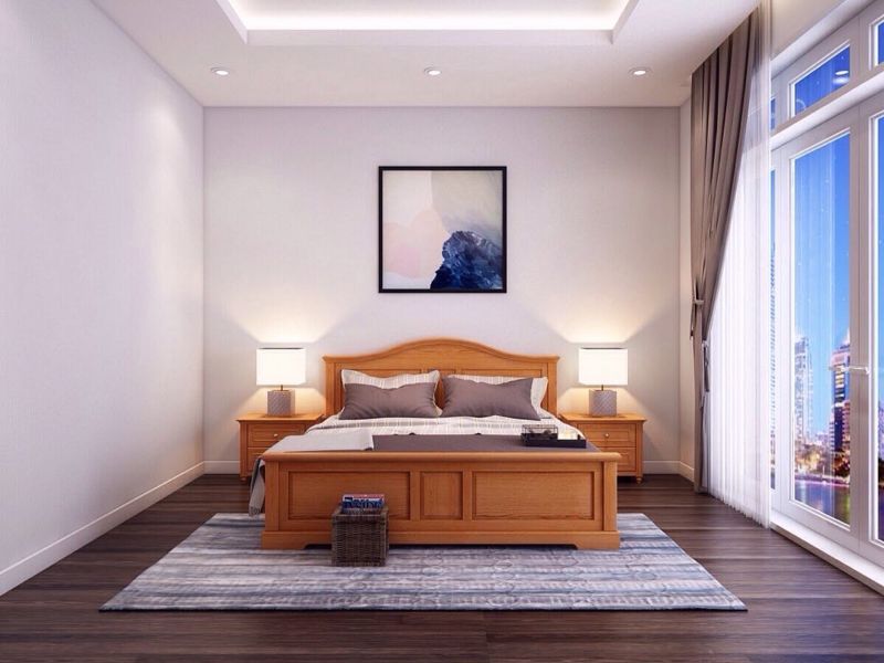 Giường ngủ gỗ giản dị dành cho căn hộ