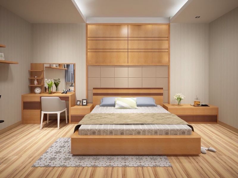 Giường ngủ gỗ có hộc kéo phong cách Nhật tinh tế