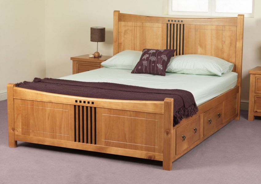 Giường ngủ gỗ có ngăn kéo phong cách tây Âu hiện đại