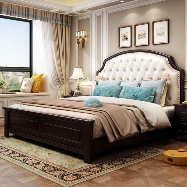 Giường ngủ gỗ đầu giường bọc nệm kiểu Pháp