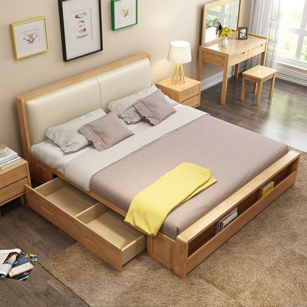 Giường ngủ gỗ đẹp có hộc kéo kết hợp trang trí độc đáo