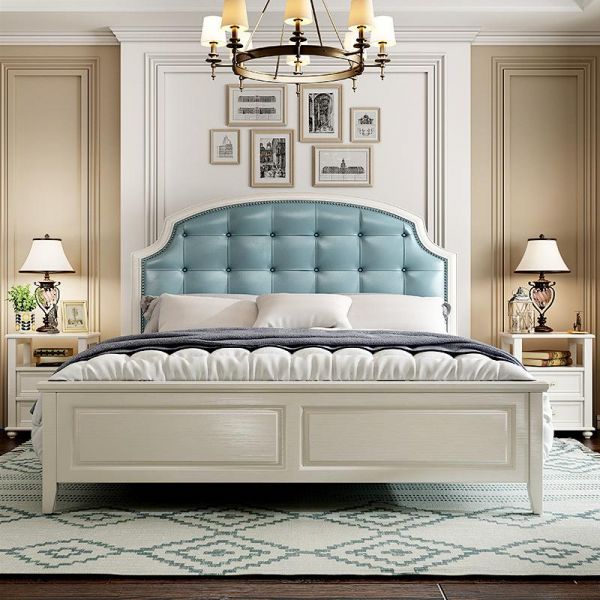 Giường ngủ sơn trắng bọc nệm da đầu giường đẹp