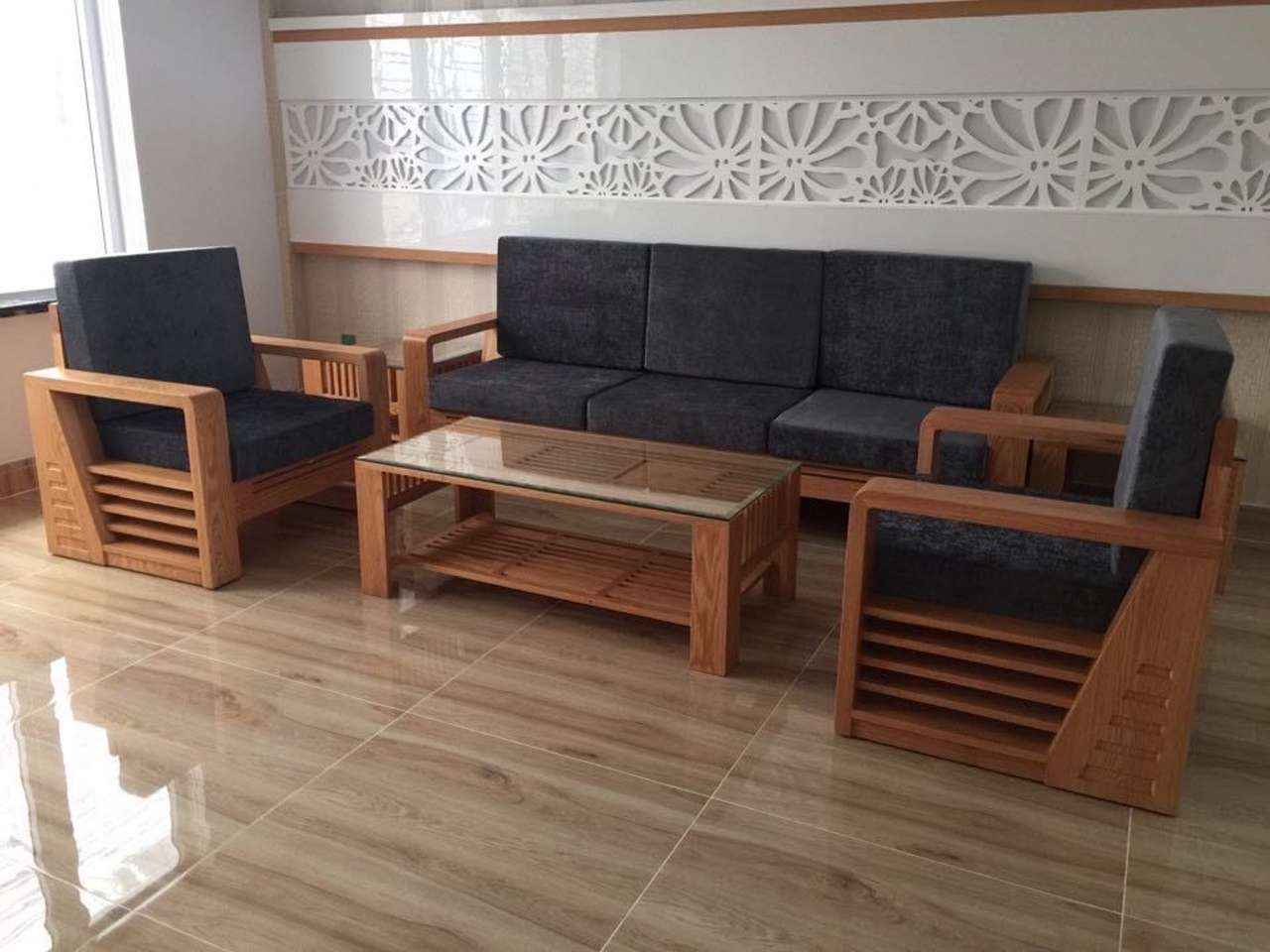 Sofa gỗ Sồi tự nhiên đẹp đơn giản