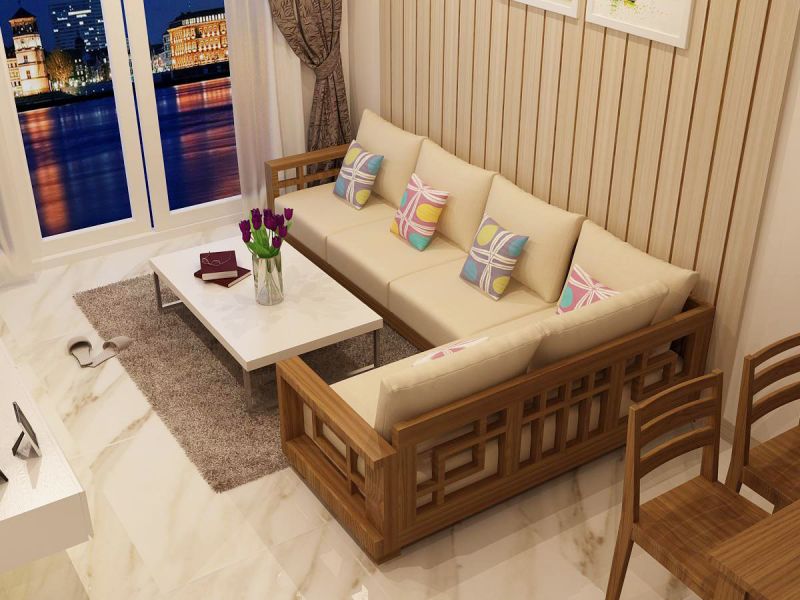 Sofa gỗ Sồi góc L phong cách Á châu