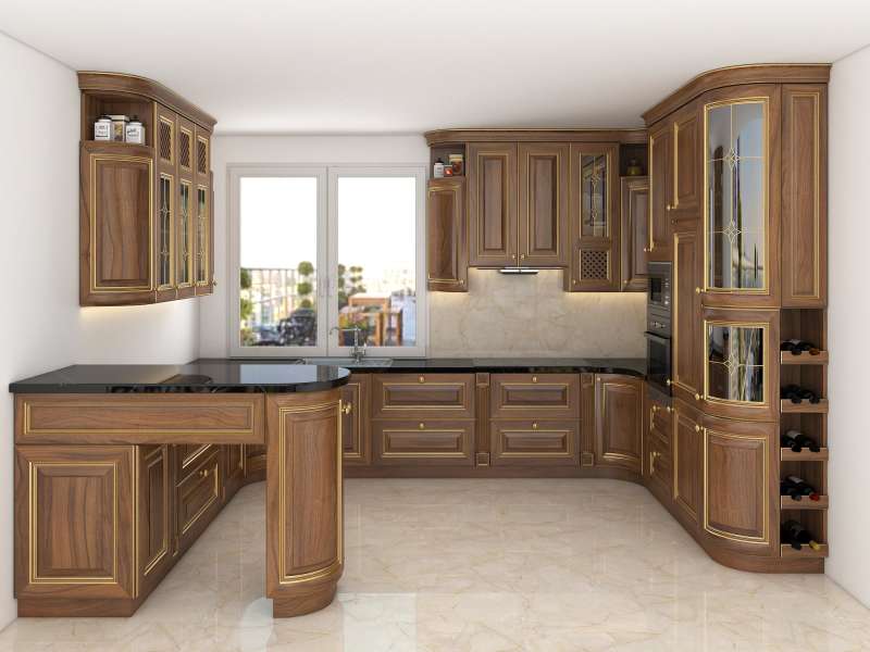 Tủ bếp gỗ phong cách Italy kiểu dáng đẹp đẳng cấp