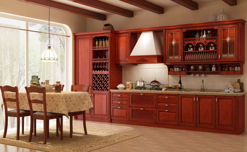 Tủ bếp kết hợp tủ rượu trang trí kiểu tây Âu cổ điển