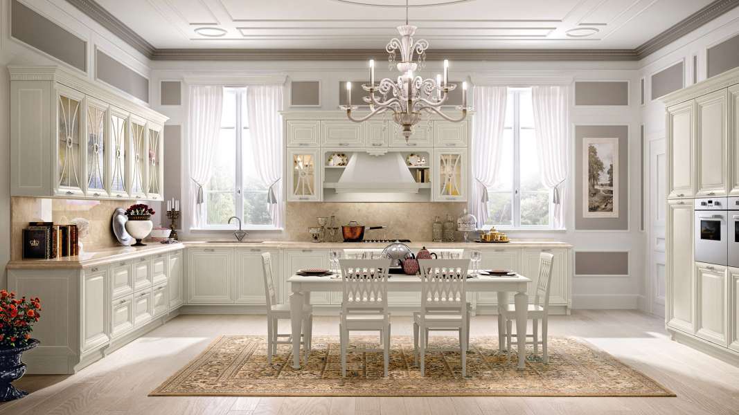 Tủ bếp sơn trắng phong cách hoàng gia Italy