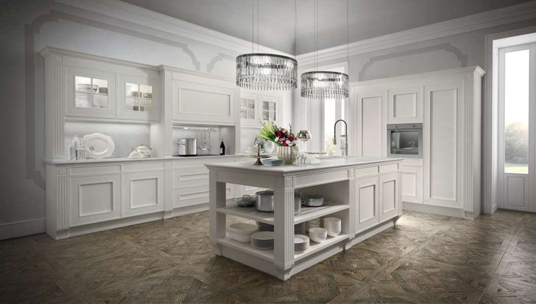 Tủ bếp sơn trắng đẹp phong cách Pháp